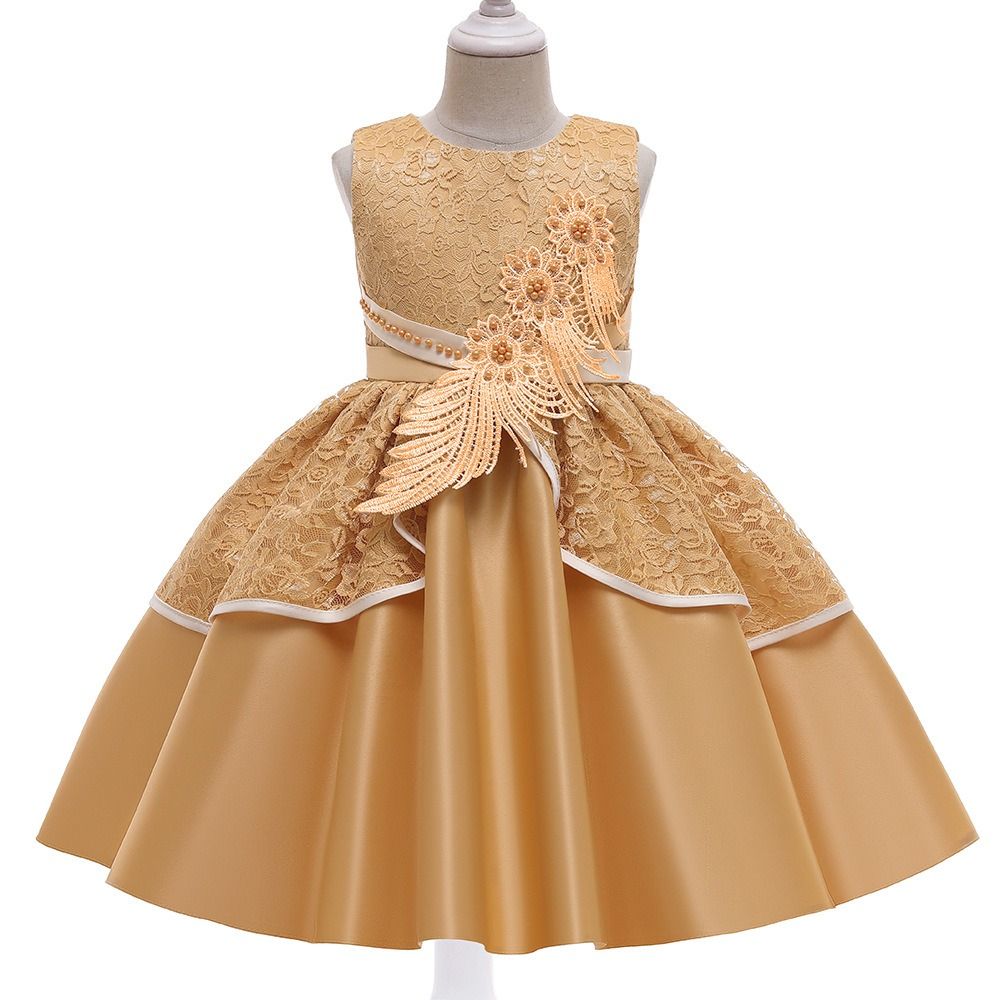 GIRL SEQUIN LEAF BALL GOWN - GOLD - G86