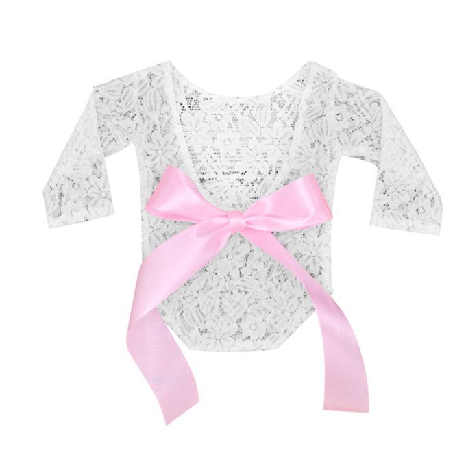 1 Set Newborn Girl Photo Shoot Clothes Lace Romper Bodysuit Big Pink