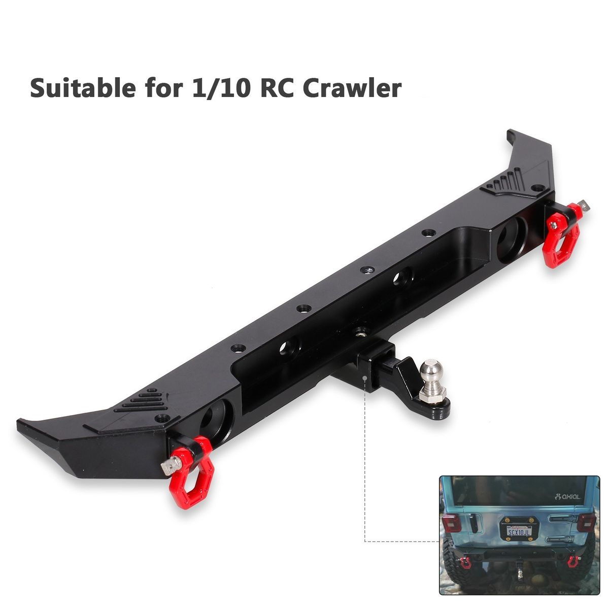 1/10 RC Crawler Car Metal Rear Bumper With D-rings Tow Hitch