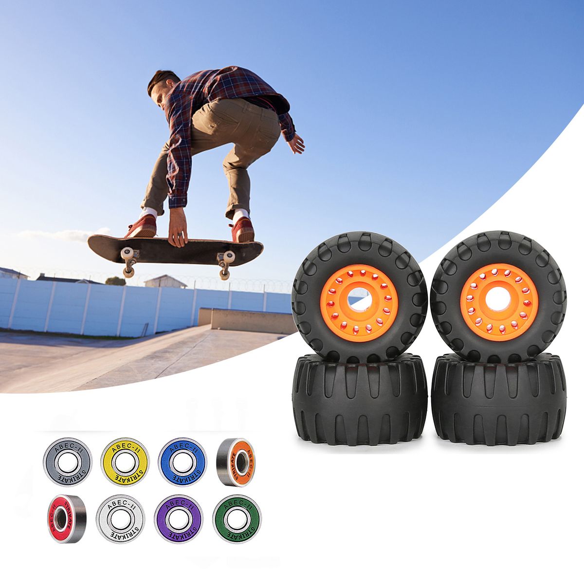 4pcs Skateboard Wheels And 8pcs Bearings High Speed Low