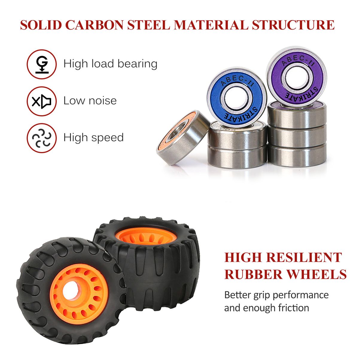 4pcs Skateboard Wheels And 8pcs Bearings High Speed Low