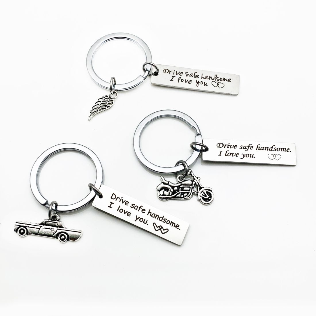 Creative Drive Safe Handsome Words Stainless Steel Keychain Key Rings(Motorcycle)