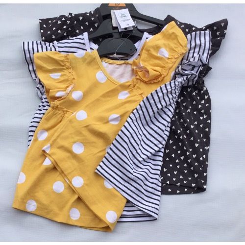 3 Pack Girls Multi Dots Short Sleeve Tops