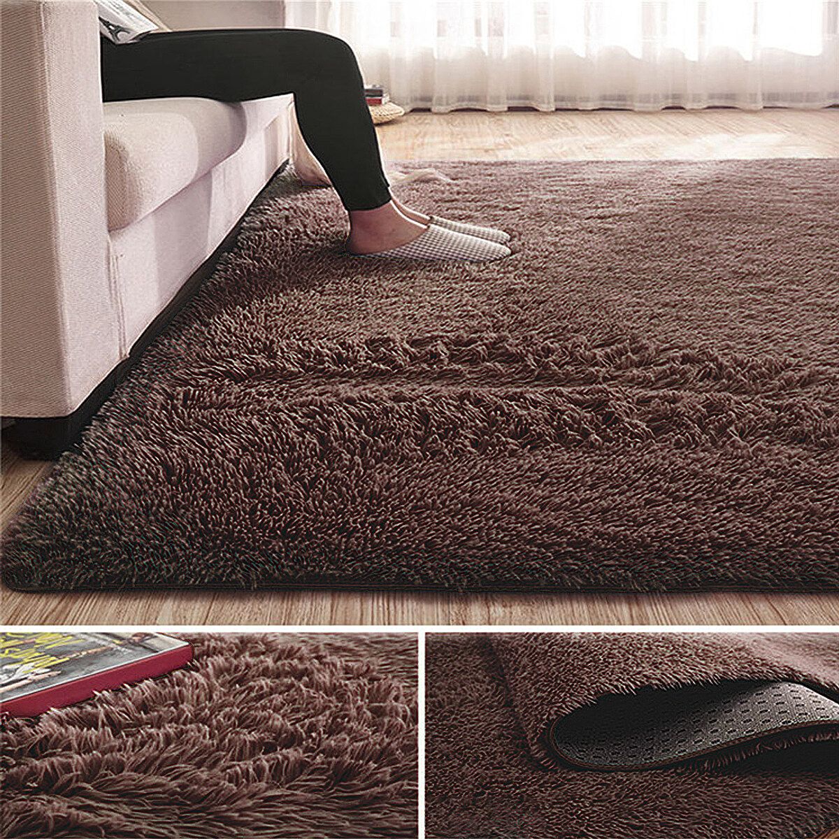 Shaggy Rug Super Plush Non-Slip Large Rugs Floor Carpet Living Room 230×160CM Coffee