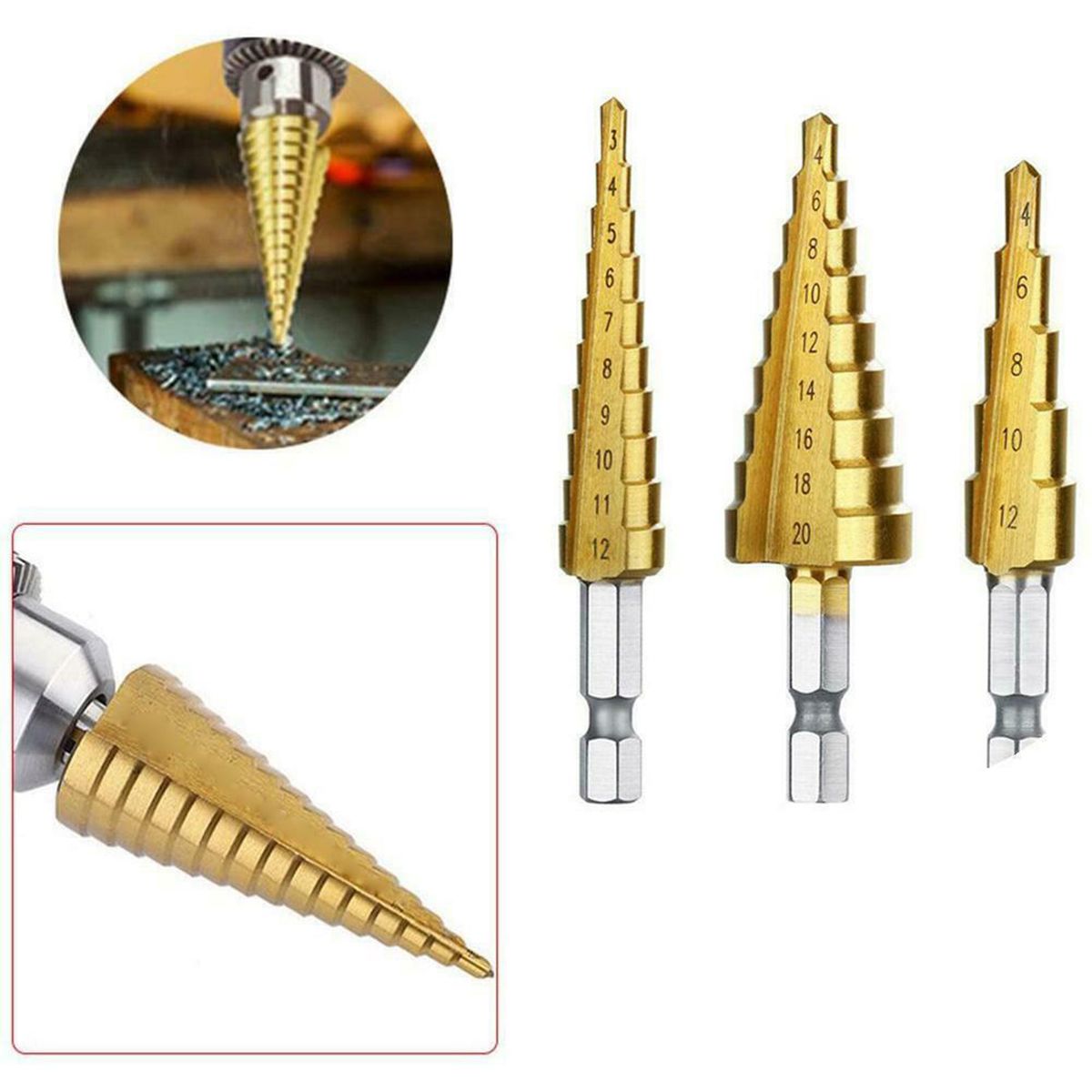 3Pcs/Set Hexagonal Shank High-speed Steel Step Cone Dril