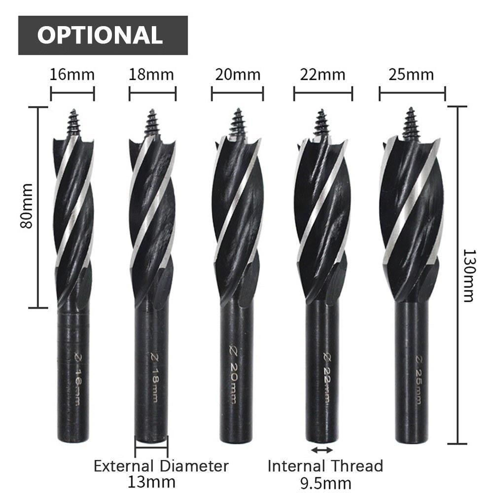 Auger Drill Bit Set 3 Pcs High Carbon Steel Wood Boring Bits Long 4 Flute Cut Drilling Tool Woodworking Wood Hole Cutter Bits with 2 Adapters