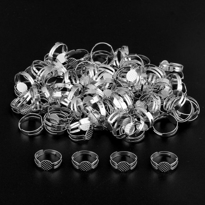 100x Adjustable Ring Pad Bezel Base Settings Jewelry Silver