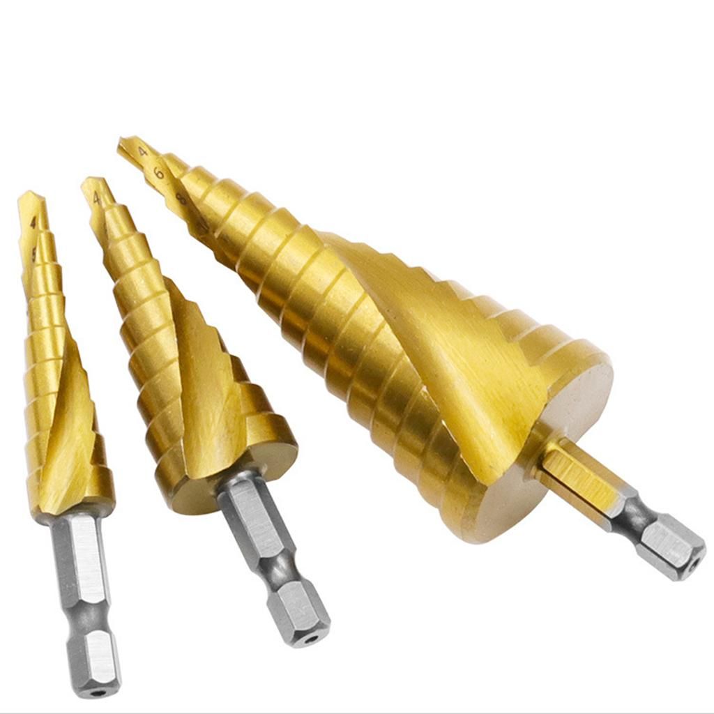 3 Pieces Spiral Groove Step Drill Set Made Of Hss