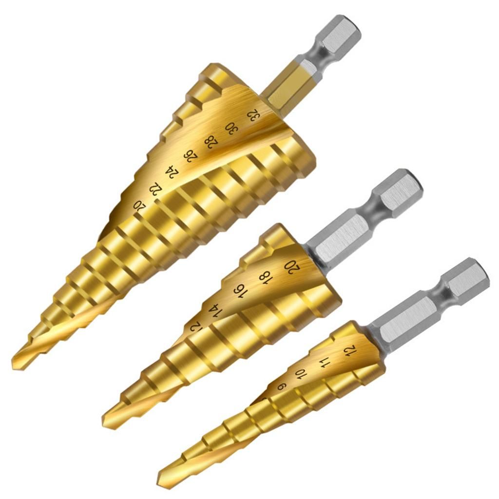 3 Pieces Spiral Groove Step Drill Set Made Of Hss