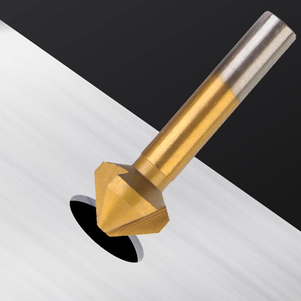6 Pcs 90 Degree 3 Flute Titanium Coating Chamfering Cutter Drill Bits Chamfer Countersink Bits Set for Sink Holes Stainless Steel Copper Metals Gold