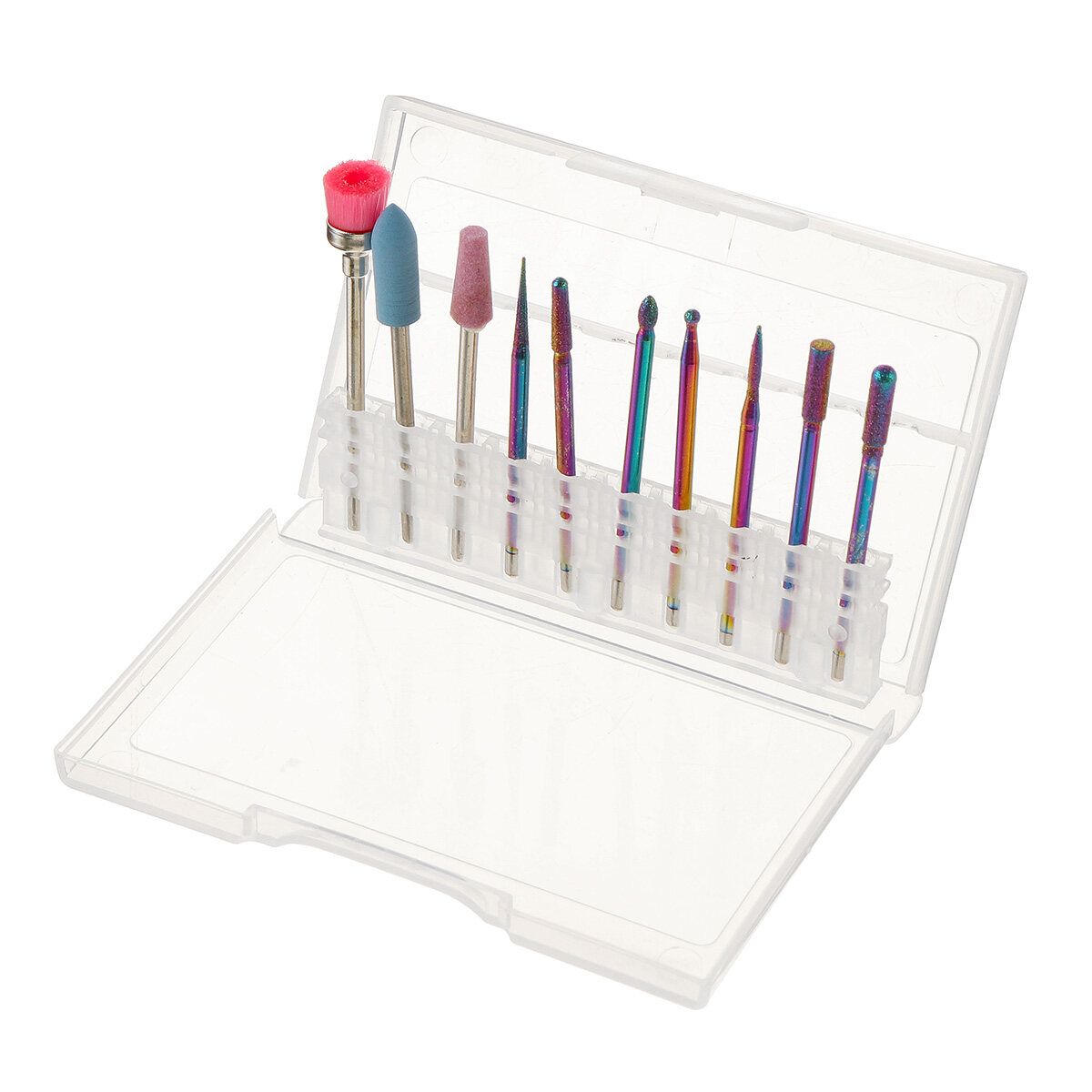 10Pcs Nail Art Drill Bit Set Grinding Machine Head Milling Sanding Clear Off White