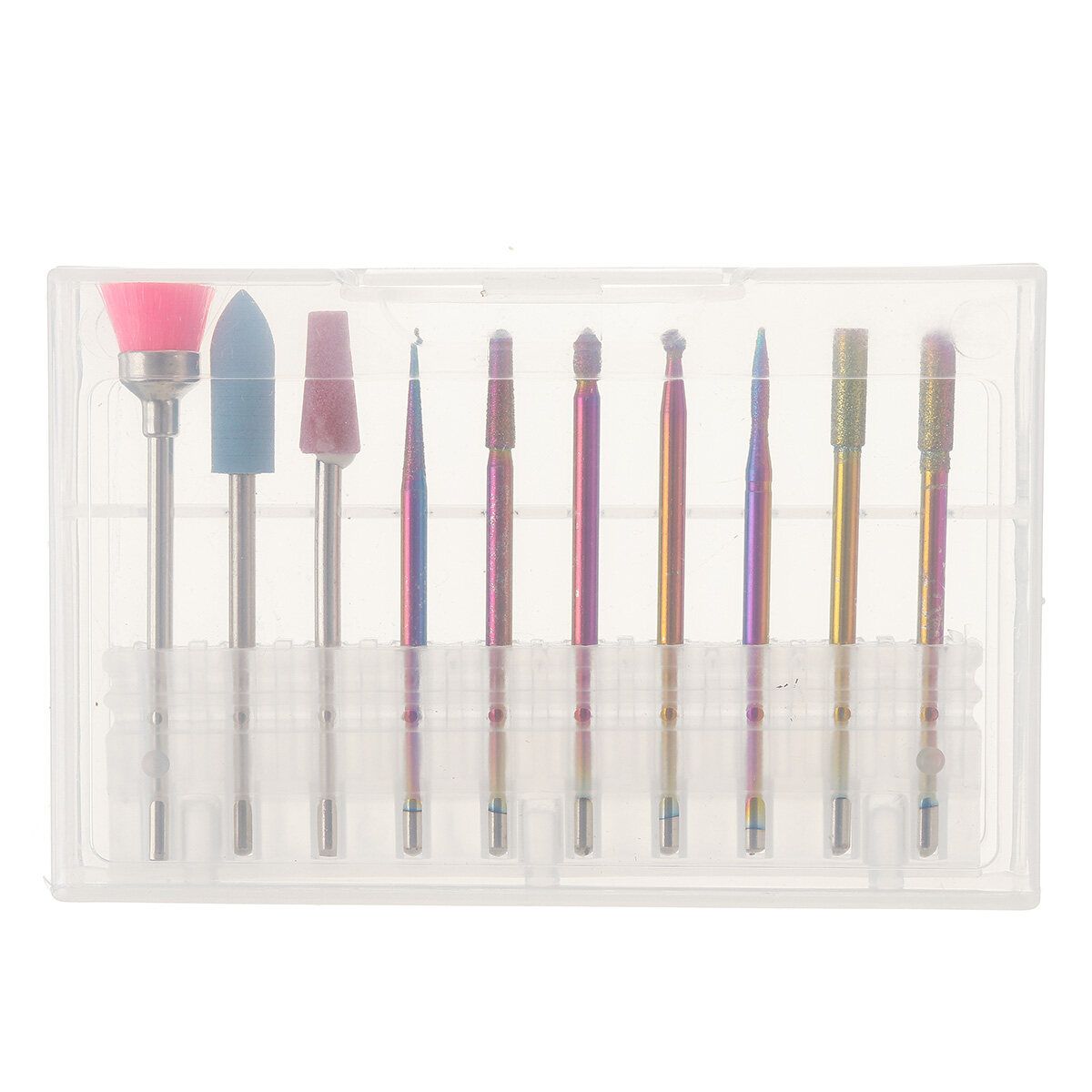 10Pcs Nail Art Drill Bit Set Grinding Machine Head Milling Sanding Clear Off White