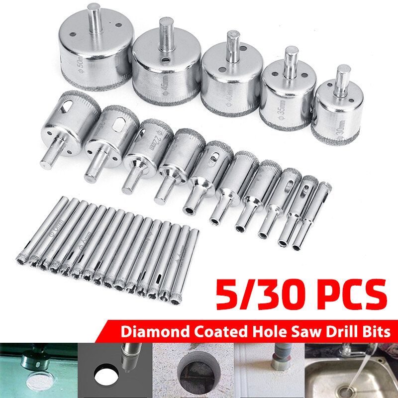 5/30Pcs 8-50mm Diamond Holesaw Drill Bit Tool For Ceramic Porcelain Glass Marble Diamond Holes Drill Bits 5 Pcs