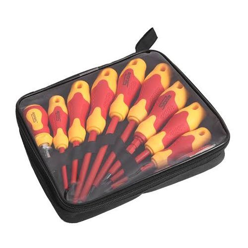 10-Piece Electric Screwdriver Set With Test Pen-red/yellow