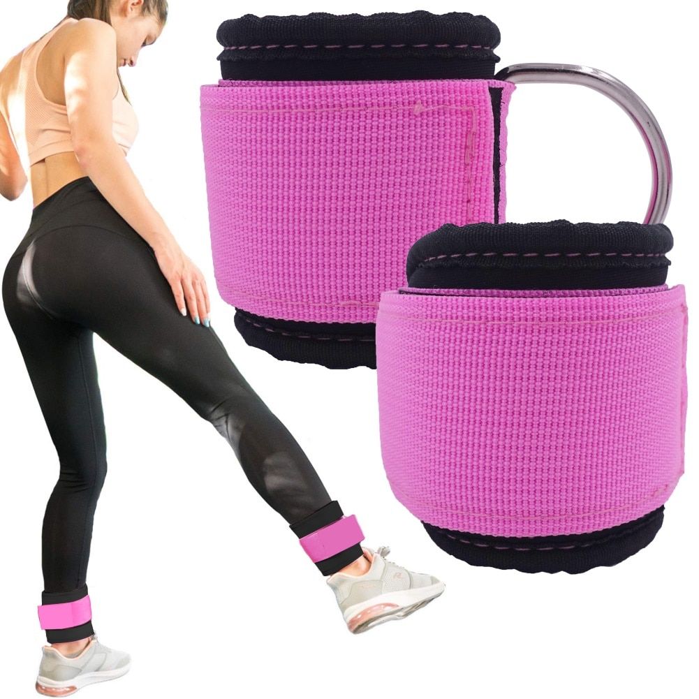 1Pair Adjustable D-ring Ankle S Buckle Foot Support Ankle Protector Gym Leg Pulley With Buckle Sports Fitness Feet Guard-Pink