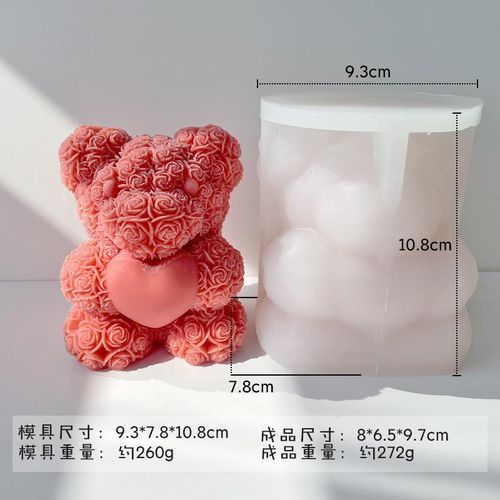 Rose Bear Heart Mold Flower Valentine'day DIY Mold Heart Shape Silicone Candle Mould
