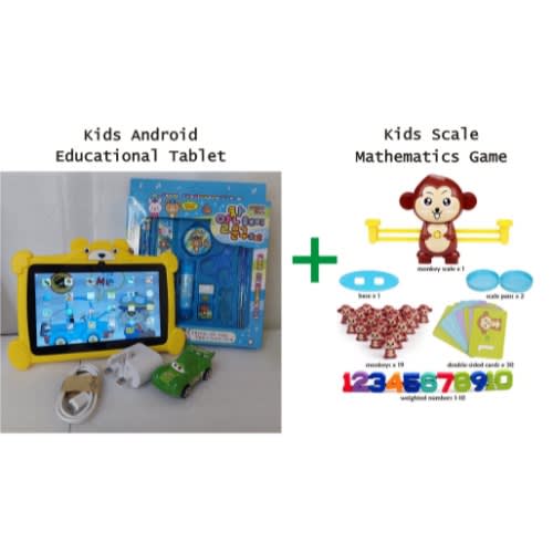 T279 - Kids Android Educational Tab - Wifi - 1GB/16GB & Monkey Balance Math's Game - Yellow