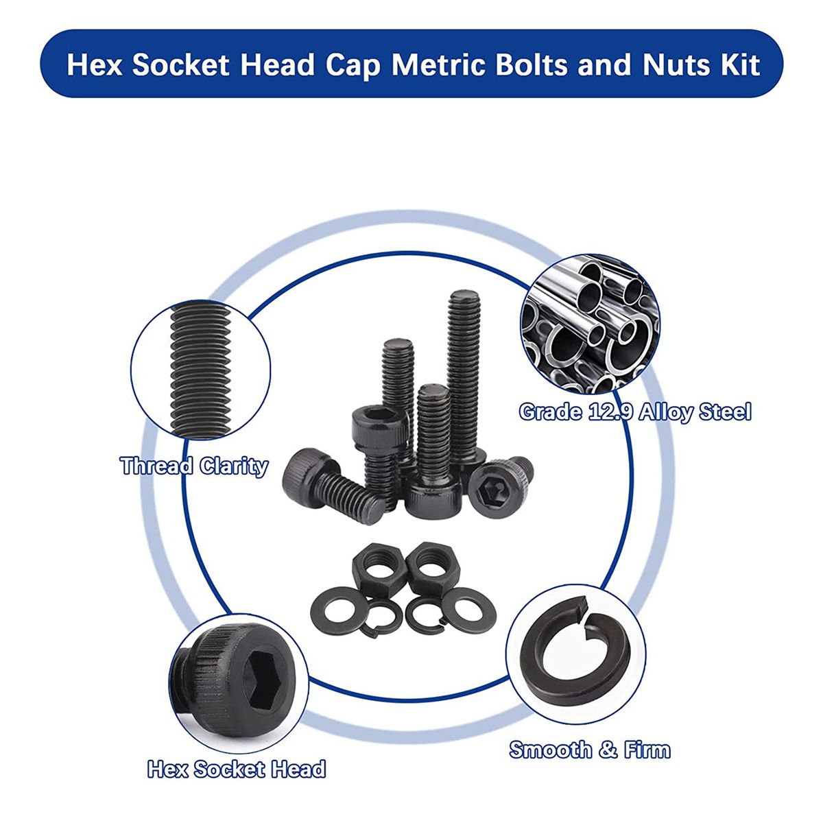 2000PCS Metric Hex Socket Head Cap Bolts Screws Nuts and Washers Kit, Hex Socket Head Cap Machine Screws