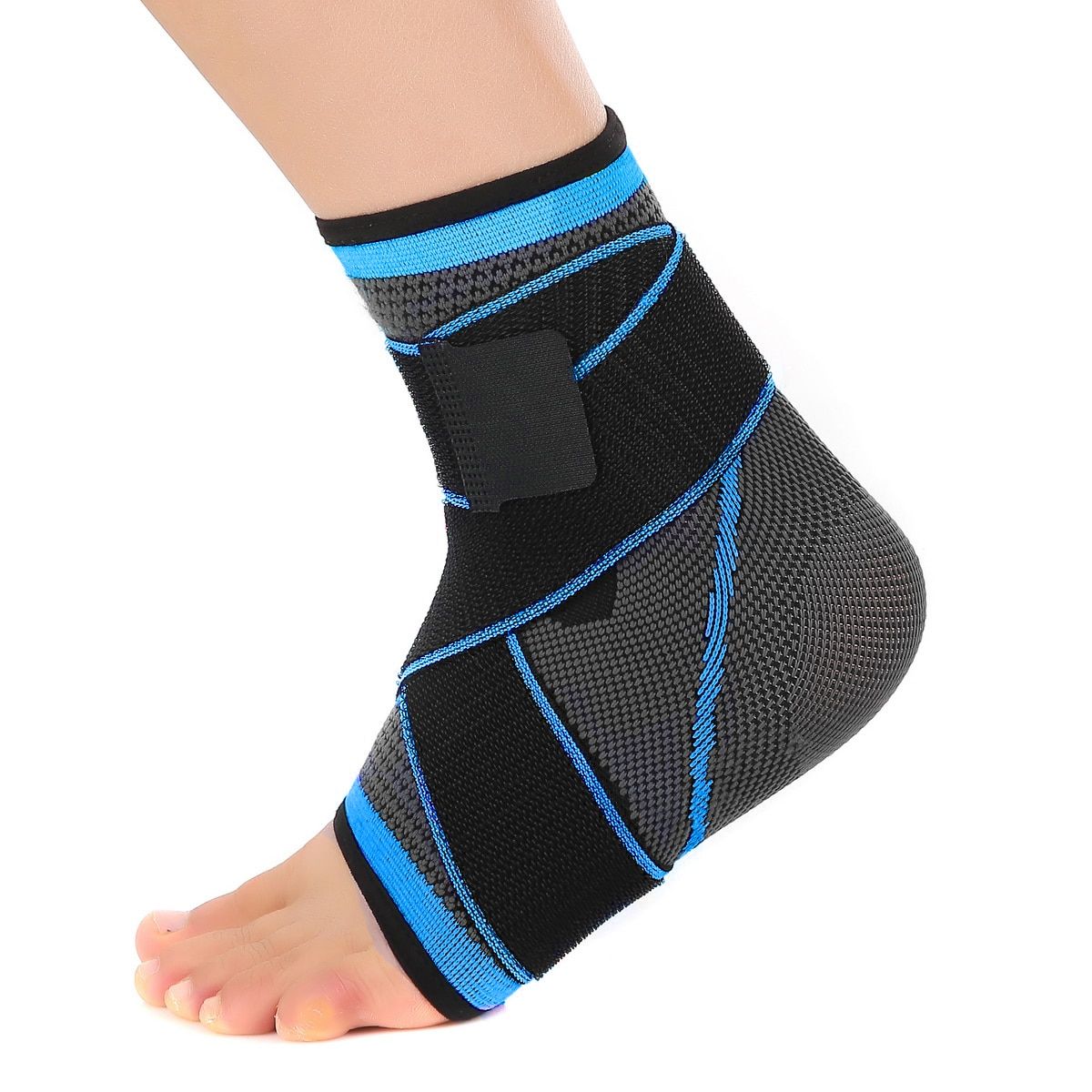 Woven Compression Bandage Elastic Nylon Band Ankle Support Support Basketball Football Taekwondo Fitness Heel Protector Gym-1PCS Blue