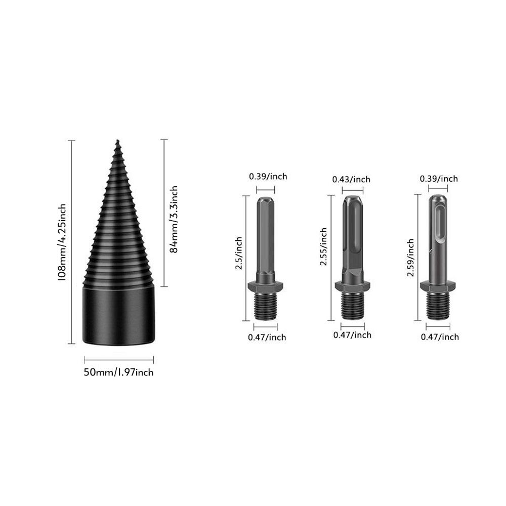 Firewood Drill Bit 3pcs Replaceable Shank Square Round Hex