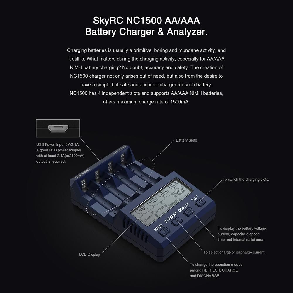 SKYRC NC1500 4-Slot Smart Battery Charger Discharger & Analyzer for AA/AAA Ni-MH Battery