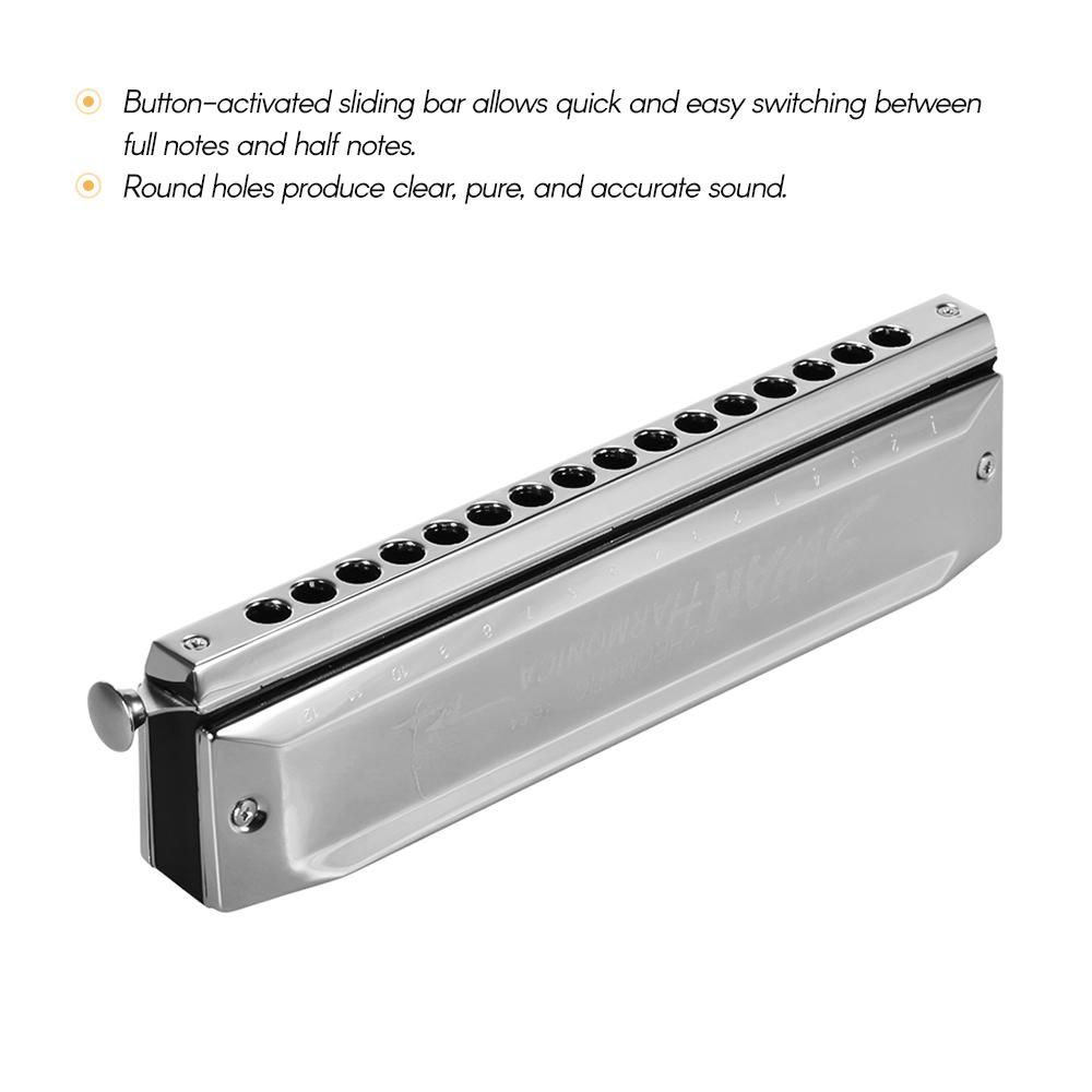 Swan SW-1664 16 Holes Chromatic Harmonica C Key 64 Tones Mouth Organ with Storage Case and Cleaning Cloth for Kids & Adults