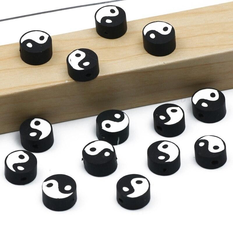 100pcs Mixed Yin Yang Clay Spacer Beads Tai Chi Polymer Clay Beads For Jewelry Making Diy Bracelet Necklace Accessories