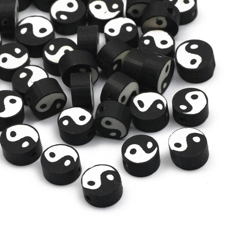 100pcs Mixed Yin Yang Clay Spacer Beads Tai Chi Polymer Clay Beads For Jewelry Making Diy Bracelet Necklace Accessories
