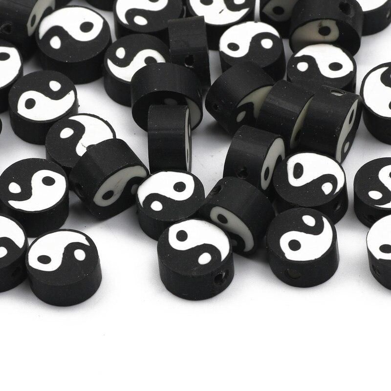 100pcs Mixed Yin Yang Clay Spacer Beads Tai Chi Polymer Clay Beads For Jewelry Making Diy Bracelet Necklace Accessories