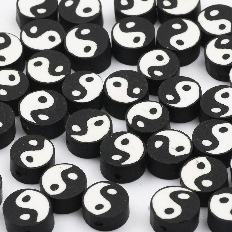100pcs Mixed Yin Yang Clay Spacer Beads Tai Chi Polymer Clay Beads For Jewelry Making Diy Bracelet Necklace Accessories