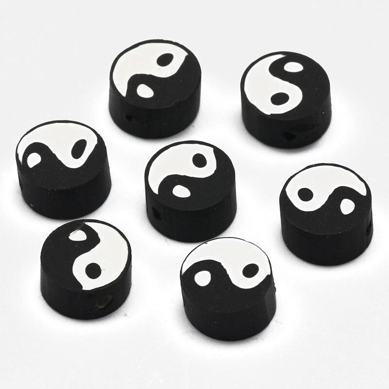 100pcs Mixed Yin Yang Clay Spacer Beads Tai Chi Polymer Clay Beads For Jewelry Making Diy Bracelet Necklace Accessories