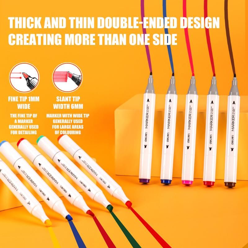 Deli Markers Triangular Barrel 12-60 Colours Art Supplies Double Tip Alcohol Pen School Sketch Pen Set Artist Cartoon Markers