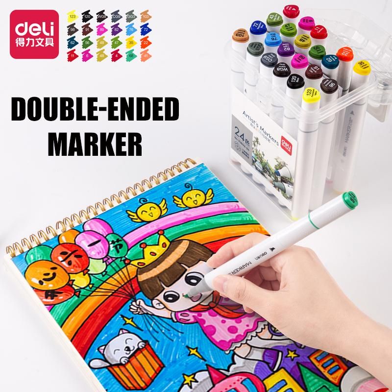 Deli Markers Triangular Barrel 12-60 Colours Art Supplies Double Tip Alcohol Pen School Sketch Pen Set Artist Cartoon Markers