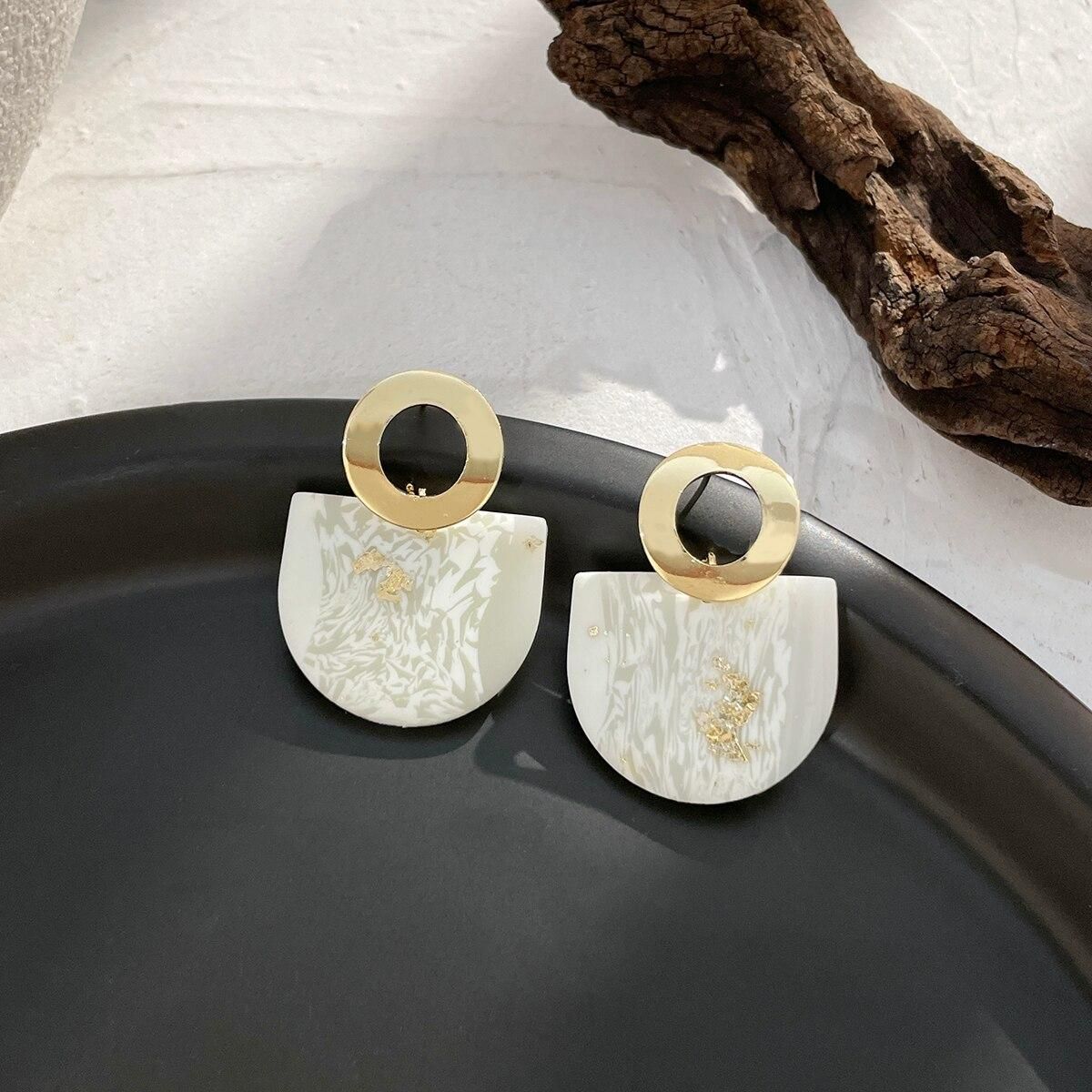 AENSOA Handmade White Marble Textured Polymer Clay Earrings for Women Gold Color Metal Geometric Clay Drop Earrings Jewelry 2022