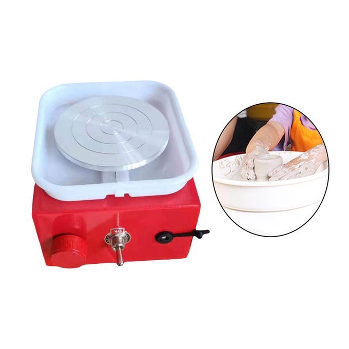 Pottery Wheel Machine Electric Mini DIY Tool Shaping For Kids Red