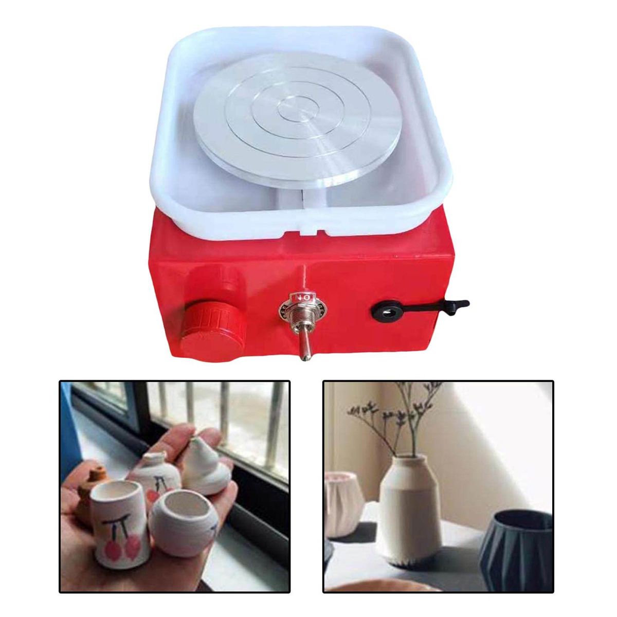 Mini Pottery Wheel Machine Electric Making Forming Tool DIY Art Red