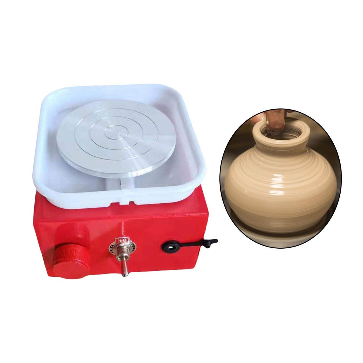 Mini Pottery Wheel Machine Electric Making Forming Tool DIY Art Red