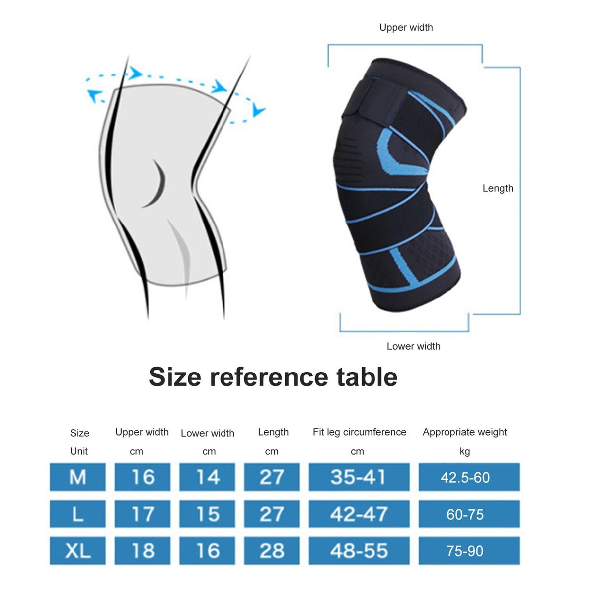 1 Set Sports Knee Compression Support Knee with Strap Blue