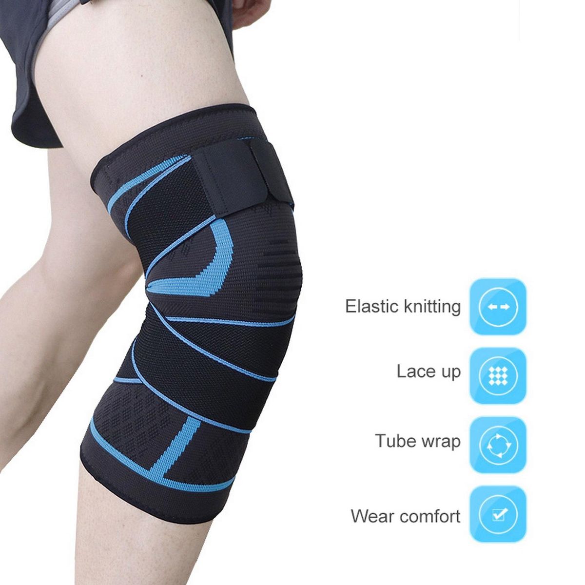 1 Set Sports Knee Compression Support Knee with Strap Blue