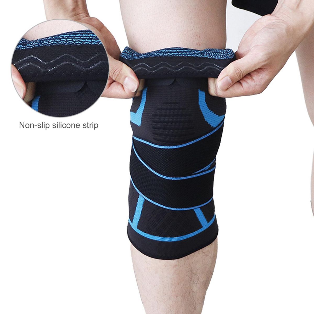 1 Set Sports Knee Compression Support Knee with Strap Blue
