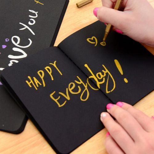 3 PCS Sketchbook Diary Drawing Painting Graffiti Soft Cover Black Paper Sketch Book Notebook Office School Supplies Gift-L 16K
