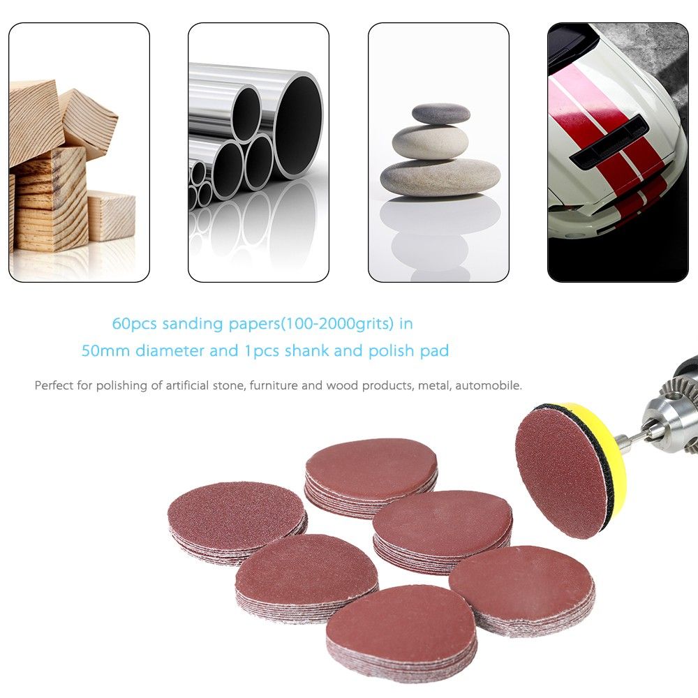 60PCS 50mm 2" Sander Disc Sanding Disk 100-2000 Grit Paper