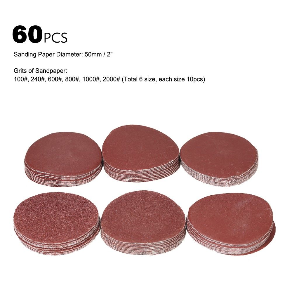 60PCS 50mm 2" Sander Disc Sanding Disk 100-2000 Grit Paper