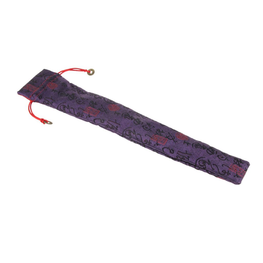 Chinese Folding Hand Pocket Fan Bag Holder Silk Protector Purple