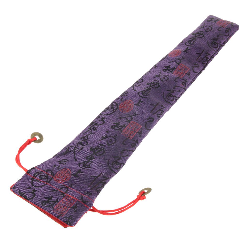 Chinese Folding Hand Pocket Fan Bag Holder Silk Protector Purple