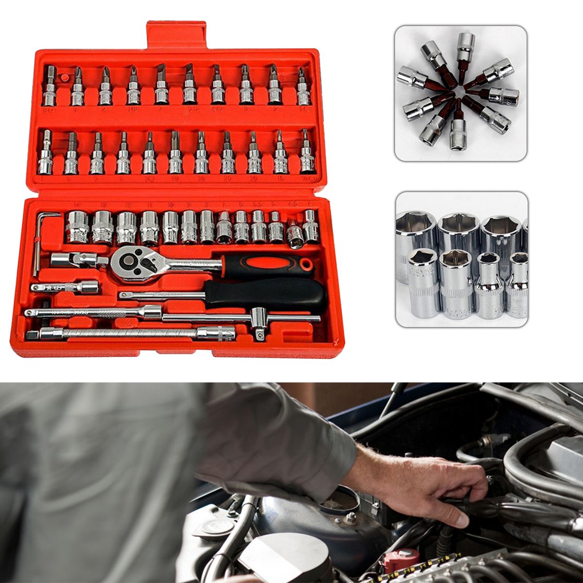 46PCS Suit Compact And Convenient Quick Ratchet Sleeve Auto