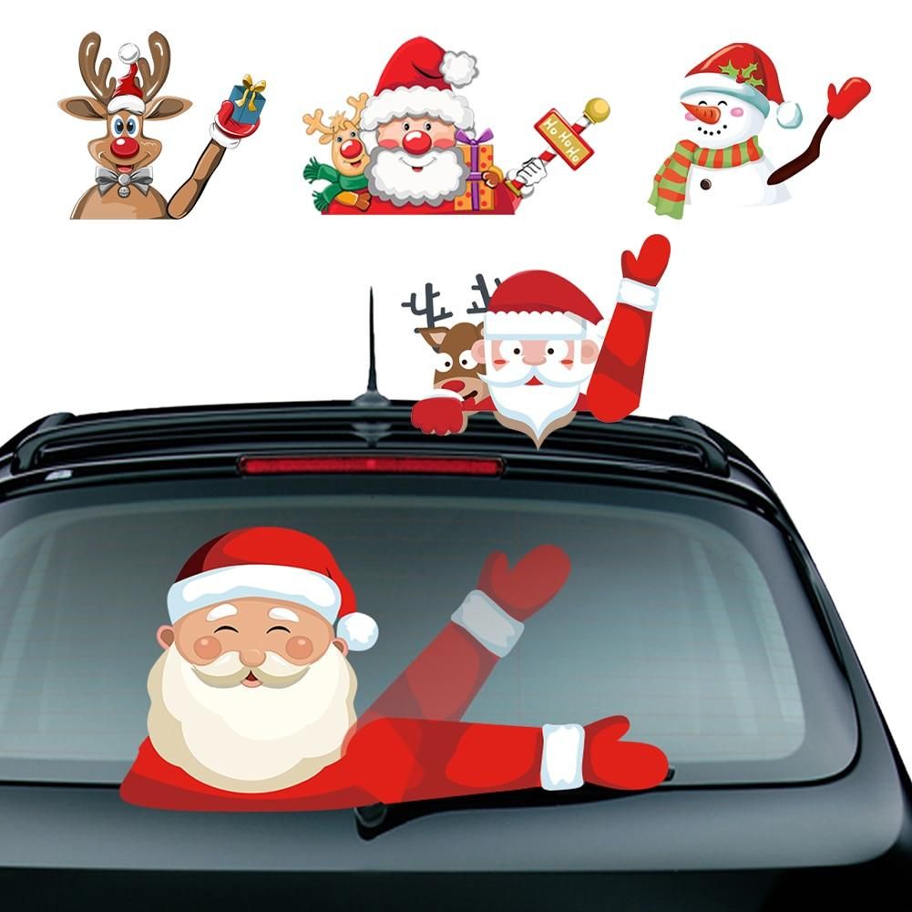 Christmas Decoration Car Rear Window Wiper Stickers Santa Claus Wiper Decal Waterproof Rear Windshield Decal Xmas Decor Stickers