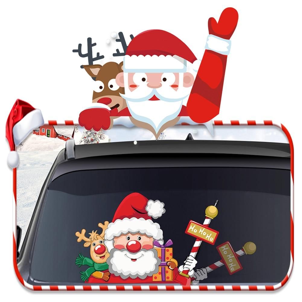 Christmas Decoration Car Rear Window Wiper Stickers Santa Claus Wiper Decal Waterproof Rear Windshield Decal Xmas Decor Stickers