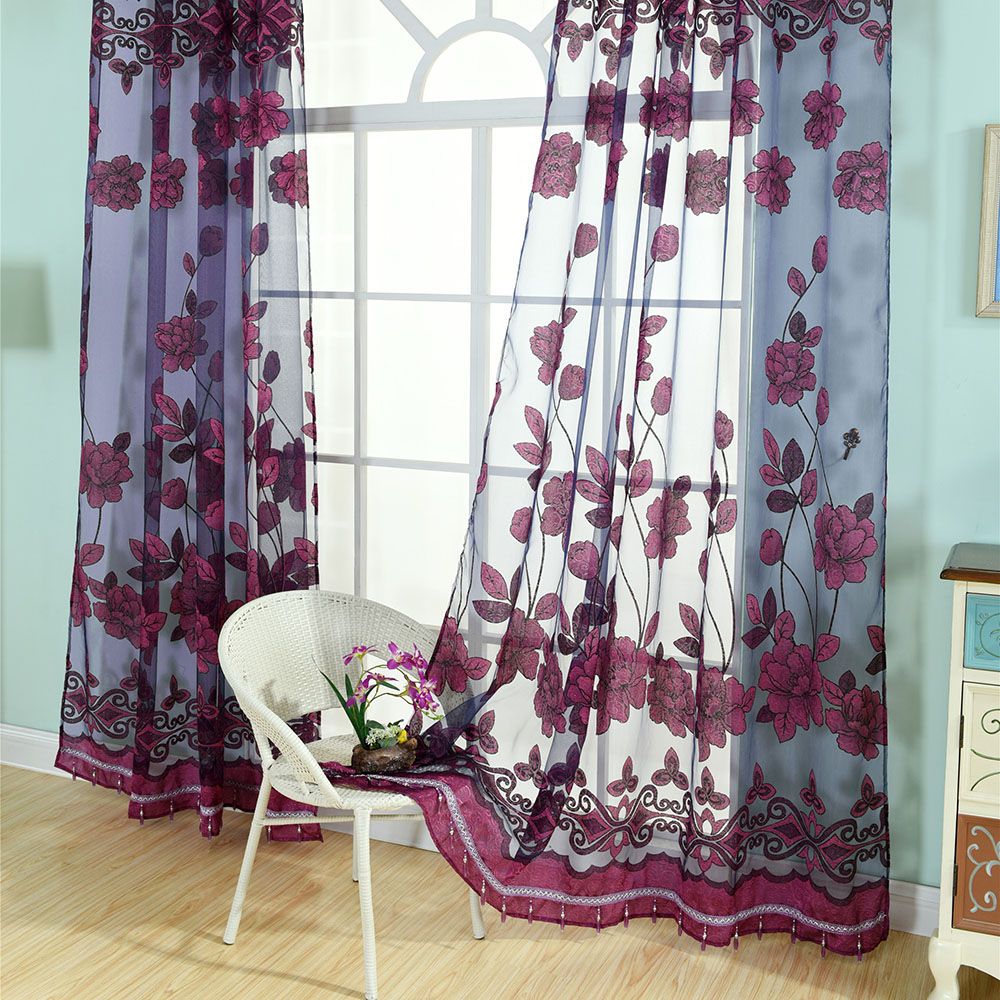 2Pcs 100*250cm Elegant Luxury High-end Floral Pattern Window
