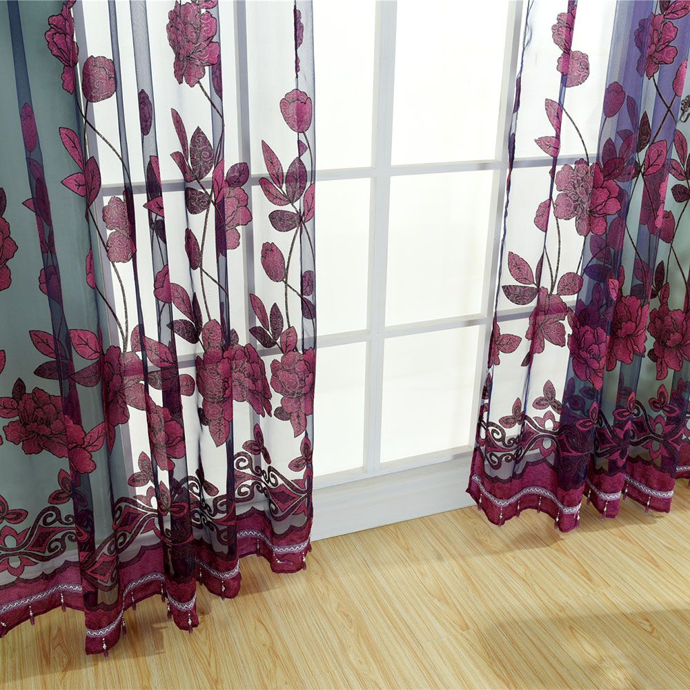 2Pcs 100*250cm Elegant Luxury High-end Floral Pattern Window